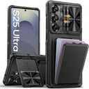 SSLOTSCASE for Samsung Galaxy S25 Ultra Case with Card Holder & Kickstand & Slide Camera Lens Cover, Silicone Edge Protection Rugged Heavy Duty Phone Case Cover for Galaxy S25 Ultra 5G 2025, Black