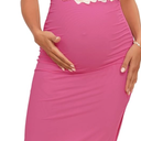 Maternity Mesh Split Dress Off The Shoulder Ruched Bodycon Pregnancy Dresses Baby Shower Photoshoot, Without Belt, Hot Pink, Small
