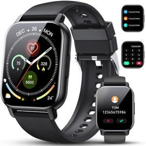 Smart Watch for Men Women, 1.85" HD Screen Smartwatch (Answer/Make Call) Heart Rate Sleep Monitor Pedometer, 110+ Sports Mode Fitness Watch, IP68 Waterproof Fitness Tracker for Android iOS, Deep Black