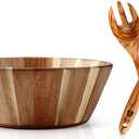 Wooden Salad Bowl, 12" Round With 12" Olive Wood Salad Tongs  Perfect For Serving  Handmade, Durable & Stylish Natural Wood Dining Accessory by Woodenhouse