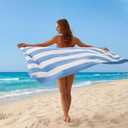 CLOWOOD Cotton Oversized Beach Towel - Large 35 x 70 in Striped Pool Towel, Soft Velour Big Cabana Swimming Towel (Alaskan Blue)