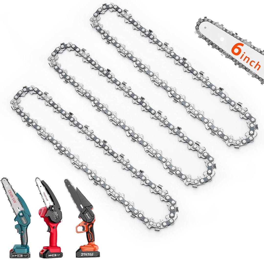 Mini Chiansaw 6 Inch Replacement Chain -Seesii 3 Pack 6 Inch Saw Chains for Cordless Electric Mini Chainsaw, Chian Saw Chains for Portable Battery Powered Handheld Small Chainsaw, 37 Drive Links
