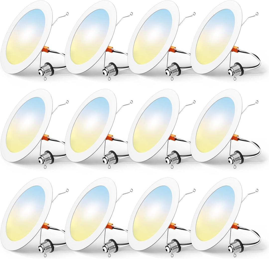 FREELICHT 12 Pack Retrofit LED Recessed Lighting 6 Inch, Selectable 2700K/3000K/4000K/5000K/6000K, Dimmable Flat LED Can Lights, 10W=110W, 1000LM, IC & Damp Rated, ETL & FCC, White