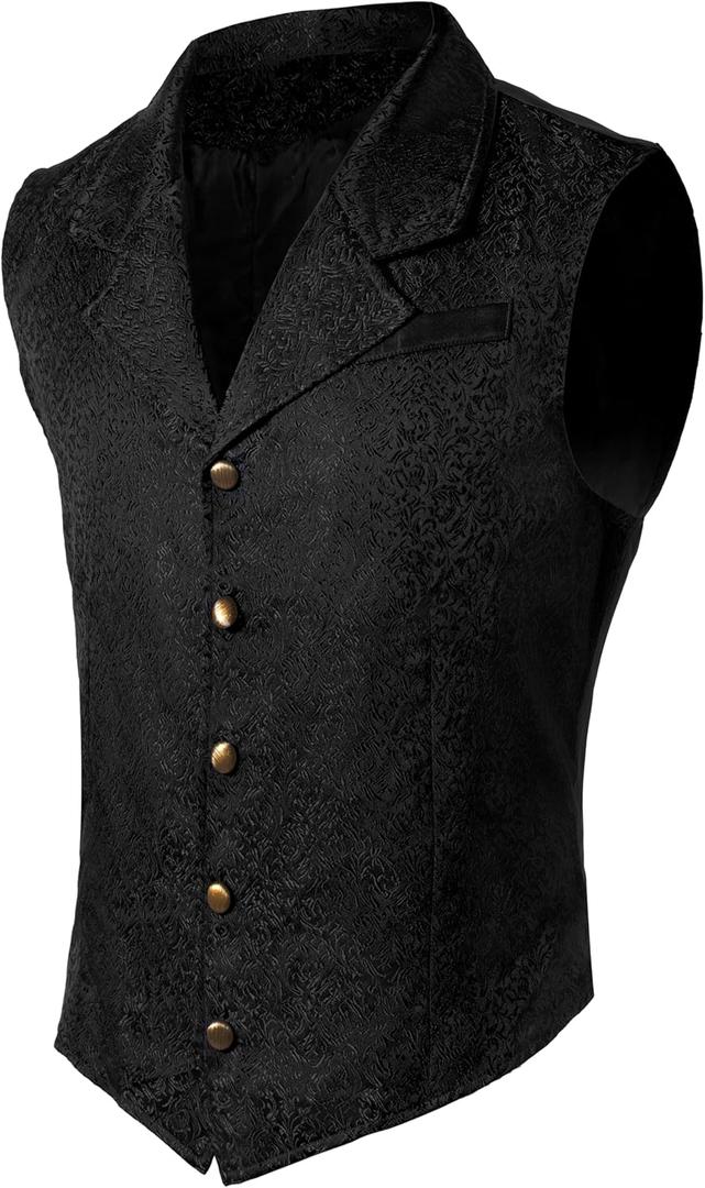 Spooktacular Creations Halloween Victorian Steampunk Gothic Suit Vest for Men, Classic Black Waistcoat Sleeveless for Cosplay (Black, XXL)