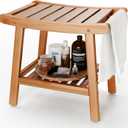 Bamboo Shower Bench for Inside Shower to Sit on,Waterproof Shower Stool for Shaving Legs,Spa Bathroom Shower Chair with Storage Shelf, Bathroom Bench Seat for Senior Adult Disabled Elderly