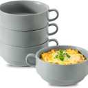 Tikooere Soup Bowls, 22 oz French Onion Soup Bowls with Handles, Stackable Ceramic Bowls Set of 4, Dinner Bowls for Chili, Beef Stew, Soup, Cereal, Oven Microwave Dishwasher Safe, Matte Gray