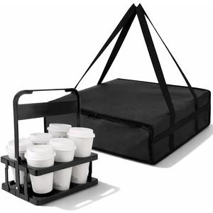 Bodaon Insulated Pizza Bags for Delivery & Plastic Portable Drink Carrier, 20" x 20" x 6" Thermal Food Carrier for Hot and Cold Food, Large Warming Bag for Catering and Delivery, 1-Pack