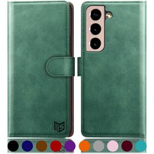 SUANPOT for Samsung Galaxy S22+/S22 Plus 5G with RFID Blocking Leather Wallet case Credit Card Holder,Flip Folio Book Phone case Shockproof Cover Women Men for Samsung S22Plus case Wallet Sea Green
