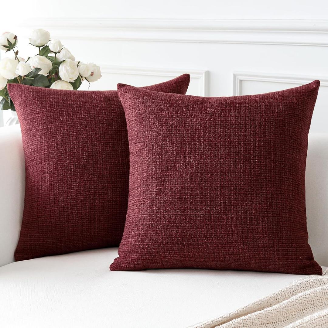 OTOSTAR Linen Throw Pillow Covers Set of 2 Decorative Square Pillowcases Cushion Covers 28x28 Inch for Home Decor Sofa Bedroom Car 70 x 70 CM Wine Red