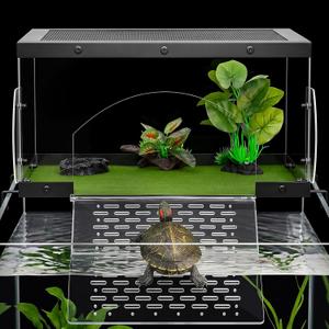 Turtle Basking Platform with Kit for Red Eared Slider Extra Large | Top Mounted Hanging Dock Escape-Proof Design Turtle Elevated Basking Loft Area Slip-Resistant Ramp Fits 18-24'' Wide Aquarium