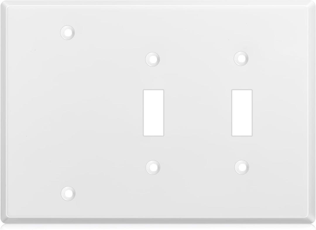 Kingdder 1 Pcs 3gang 1blank 2toggle Wall Plate Standard Size Stainless Steel White Light Switch Plate Gloss Finish 3gang 4.50" x 6.38" Corrosionresistant Gfci Outlet Receptacle (2toggle/1blank)