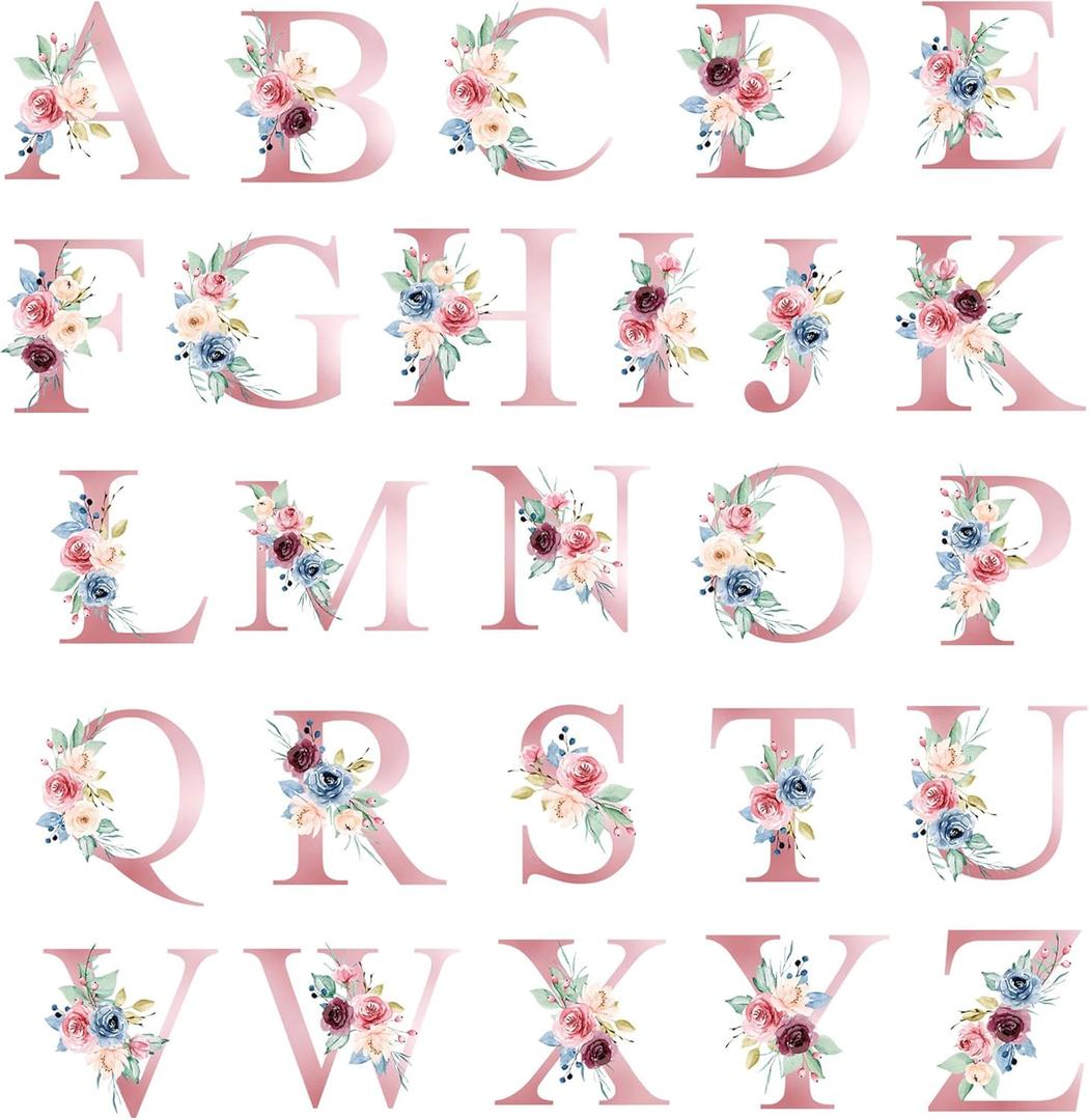 26 PCS Iron on Patches English Letters Flowers Patch Embroidered Heat Transfer Patches Iron on Applique Patch for T-Shirt Jeans Dress DIY Art Decoration