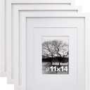 Egofine 11x14 Picture Frames Set of 4, Made of Solid Wood Covered by Plexiglass 5x7 and 8x10 with Mat or 11x14 without Mat, for Table Top Display and Wall Mounting Photo Frame White