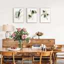 ArtbyHannah Bathroom Framed Wall Art, Botanical Canvas Paintings Wall Decor with Green and Gold Gilded Textured Modern Nature Pictures Plant Prints for Living Room Bedroom (16x24 Inch, Set of 3)