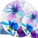 DaYammi 20 Pcs Purple Plastic Plates with Watercolor Floral Plates Heavy duty Watercolor floral Plastic Plate 10.25 inch Dinner plates and 7.5 inch Dessert plates for Party Wedding