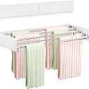 Wall Mounted Clothes Drying Rack 23.6", Foldable Wall Mount Laundry Rack Folding Indoor, Drying Rack Clothing Collapsible, Hidden Space Saver with Wall Template, 5 Rods, White