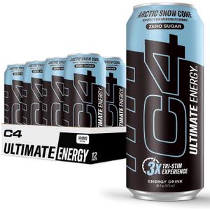 C4 Ultimate Sugar Free Energy Drink 16oz (Pack of 12) | Arctic Snow Cone | Pre Workout Performance Drink with No Artificial Colors or Dyes (EXP 09/17/26)