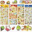 9 x 4 Sheets 260+ PCS Kids Cartoon Fun Stickers - Glow in The Dark Mini Stickers with Cute Animals, Cats, Bears, and Japanese Sushi Designs