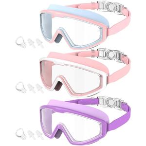 Kids Goggles Age 4-16, Anti-Fog UV 180Clear View Kids Swim Goggles, 3 Pack Swimming Goggles Waterproof Pool Goggles