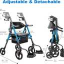 Foldable 2-in-1 Rollator Walker for Seniors with Seat, Lightweight Transport Wheelchair Combo 300 lbs Capacity, All-Terrain Tires, Anti-Tip Brakes, Adjustable Height 33.5"-40"