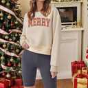 Merry Christmas Sweatshirts Women Vintage Merry Cropped Sweatshirt Xmas Party Holiday Crop Pullover Top (Beige, XL)