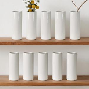 Modern White Ceramic Vase Set of 10 for Living Room Bedroom 7.08'' Minimalist Fresh Small Flower Vases for Bouquet Fake Plant Home Decor Office Fireplace Centerpieces Nordic Style 10 Pack