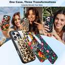 IYH for iPhone 16 Pro Case with 3 Interchangeable Magnetic Back Covers, Military-Grade Protection | Wireless Charging Compatible, Floral Pattern, Black