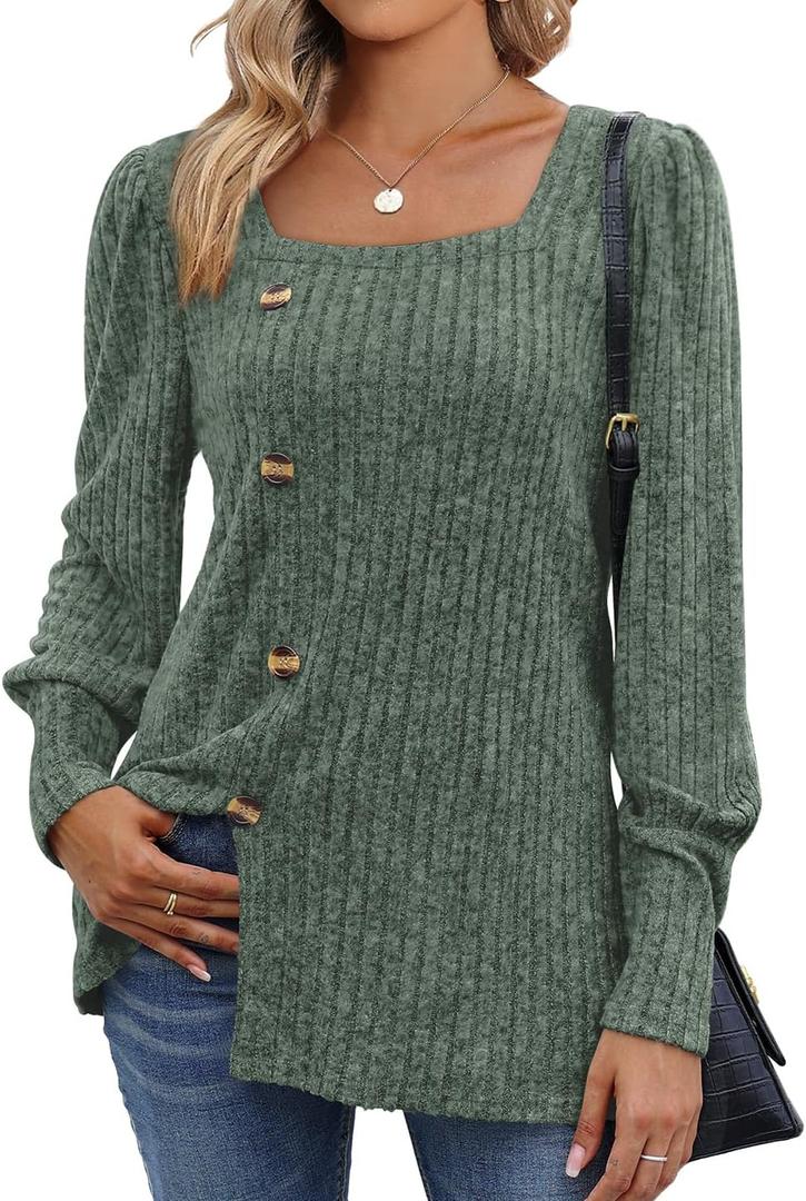 WIHOLL Womens Tops Dressy Casual Fall Sweaters Square Neck Fashion Clothes 2023 (Large)