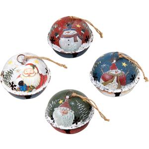 Attraction Design Christmas Jingle Bell Hanging Ornament Set of 4, 3X2.5 Inch Rustic Christmas Tree Snowman Decoration Bell Ornament Wall Door Hanging Decoration Party Decor Xmas Gifts (Jingle Bell B)