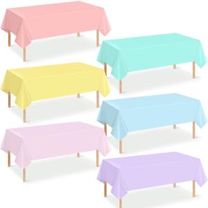 6Pcs Pastel Tablecloths, Rainbow Mix Color Plastic Tablecloth Disposable Rectangle Table Covers for Baby Shower,Bridal,Wedding, Easter,Birthday and Ice Cream Party Decoration, 54 x 108 Inch