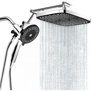 Rain Shower Head with Handheld Spray Combo,High Pressure Filtered Handheld Shower Head with 10-Spray for Bathroom Upgrade,10" Height/Angle Adjustable Bar,71" Long Hose (Silver)