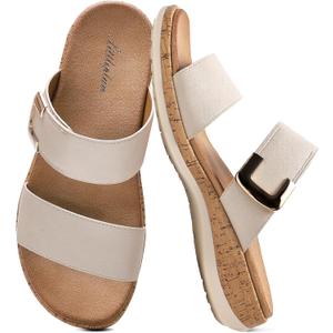 Littleplum Women Slides Sandals Arch Support Open Toe Slip on Sandals Soft Cushion Slippers Comfy Casual Summer Shoes for Walking,Beach,Travel, 10, Apricot