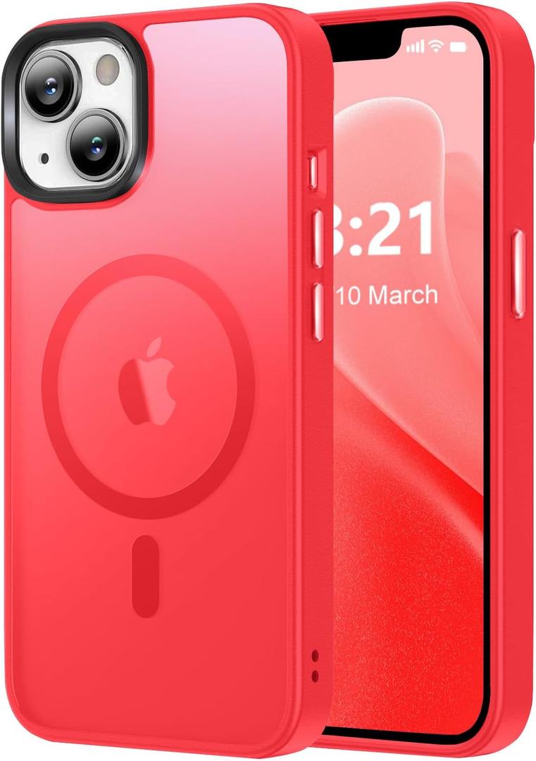 Magnetic for iPhone 13 Case/iPhone 14 Case, [Compatible with Magsafe & Military-Grade Protection] Slim Translucent Matte Phone Case for iPhone 13/14 6.1 inch,Red