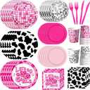 Cowgirl Birthday Party Decorations, 144Pcs Disco Cowgirl Party Decorations Tableware Includes Pink Cowgirl Plates and Napkins Disco Cups for Western Cowgirl Disco Bachelorette Party Decorations