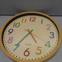 Kids Wall Clock Silent Non-Ticking Colorful Childrens Clock Round Decorative Wall Clocks for Classroom, School, Office, Bedroom, Living Room, Kitchen (Bamboo Grain, 12 inch)