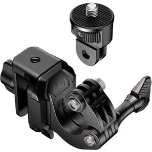 Kewig Motorcycle Windshield Camera Mount with Aluminum Alloy Clip Base & 1/4'' Threaded Adapter Compatible with DJI OSMO/Insta360 Action Camera, Angle Adjustable