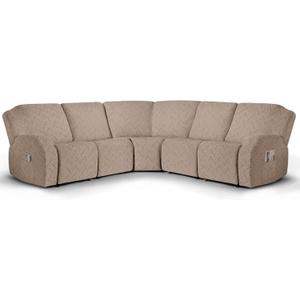 Ruaozz Sectional Sofa Covers Oversized L Shape 5 Seat Recliner Couch Covers - Washable Soft Extra Large Sectional Covers with Pockets (Khaki)