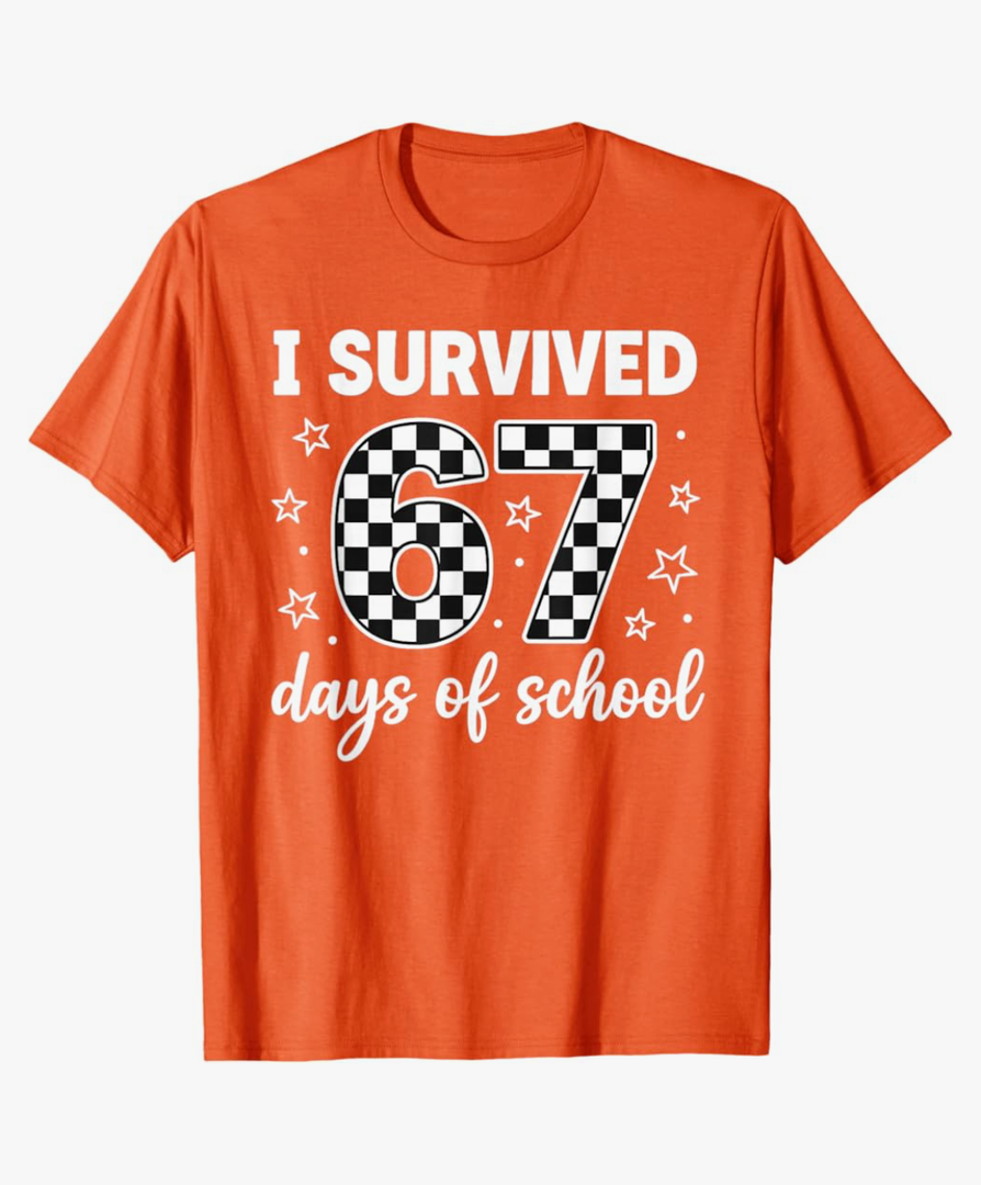 I Survived 67 Days of School Students Teachers 100th Days T-Shirt (XL, Orange)