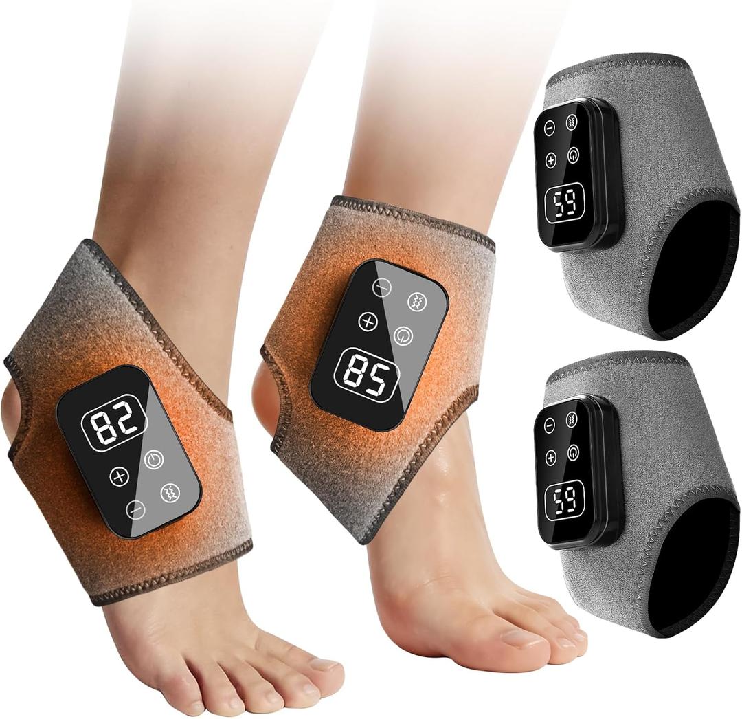 Foot Advanced Triple Method Massager, 5-Speed & 5-Temperature, 2Pcs Cordless Ankle Heating Pad for Home Comfort, Portable Foot Revive Massager (2Pcs-Gray)