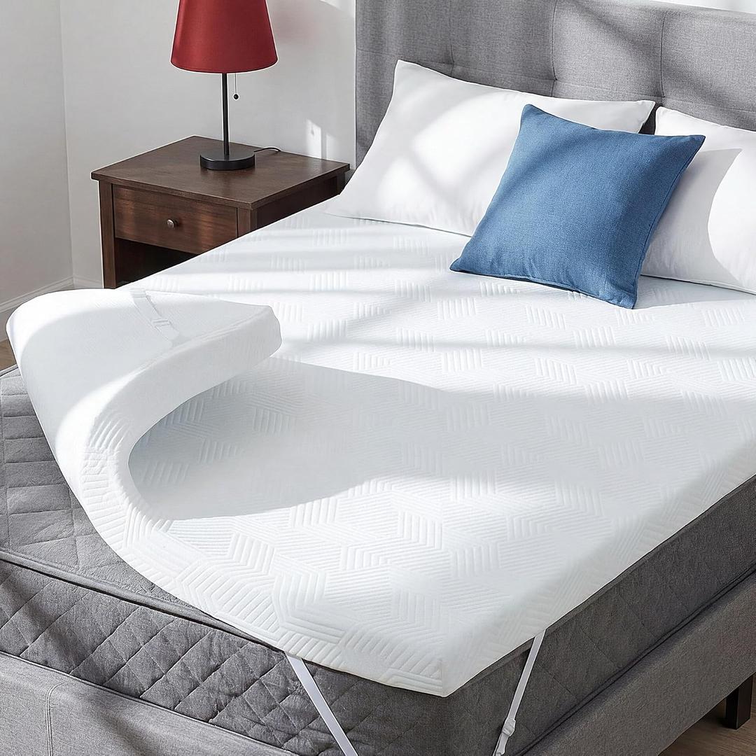 GRUSIGN 3 Inch Full Memory Foam Mattress Topper with Adjustable Straps, Premium Soft & Supportive Topper, Breathable Gel Foam Bed Topper, Non-Slip Design, Removable & Washable Cover, 54" x 75", Full