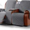 Ruaozz Waterproof Loveseat Recliner Cover with Console Non-Slip Reclining Couch Covers Split Sofa Slipcovers with Elastic Straps for Kids, Dogs, Pets (Dark Grey, 2 Seater)