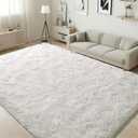 ISEAU 5x8 Area Rug for Living Room, Cream White Rugs for Bedroom, Kitchen, Soft Shaggy Carpets, Fluffy and Machine Washable Mats, Under Bed, On Nursery Floors Mat, Boys, Girls Room Carpet Decor