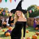 Halloween Black Witch Hats for Women Adult - Halloween Adult Witches Hat Costume Accessories for Women, Sparkly Best Fancy Witch Hat With Veil for Girl Woman Celestial Sequin Witches Hats (Black)