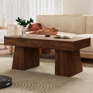 Farmhouse Coffee Table,Living Room Table,47 Inches Coffee Table with Thick Base, Accent Center Table for Living Room, Lounge,Tea Room Or Study,Rustic Brown Color, 47.2 x 23.6 x 19.7 inches