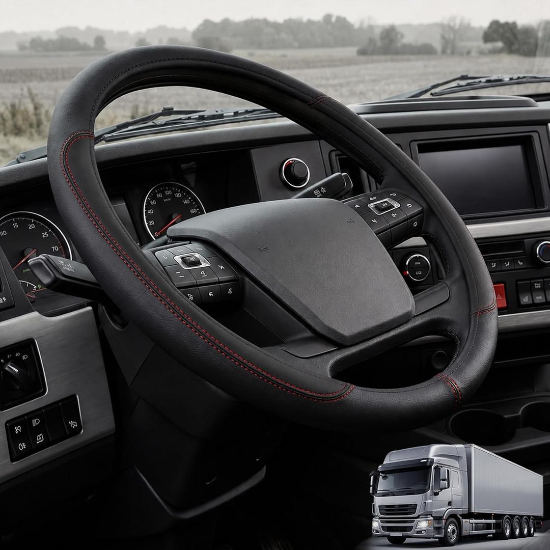 18 Inch Leather Steering Wheel Cover for Freightliner Cascadia, Kenworth T680/T880, Peterbilt 579 & Volvo VNL | Freightliner Cascadia, Kenworth T680/T880, Peterbilt 579, Volvo VNL