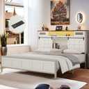 YITAHOME King Size Bed Frame Farmhouse with 49.14" Tall Storage Headboard, Charging Station & Led Light, Sliding Barn Door, Wooden Platform Bed Frame, Metal Slats Support, No Box Spring Needed, White