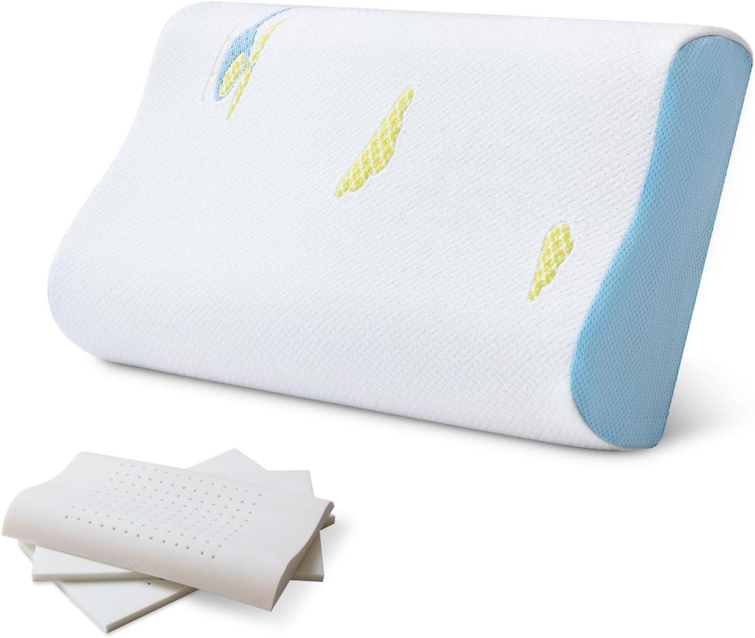 Memory Foam Contour Pillow, Cervical Adjustable Pillow for Kids, Sandwich Orthopedic Pillows for Neck Pain Relief, Ergonomic Memory Foam Neck Pillows for Side Sleepers, Small Size