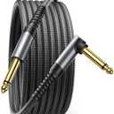 JSAUX Guitar Cable 10 ft, Amp Cord for Electric Guitar/Mandolin/Bass, Pro Audio Instrument Cable with 1/4" Tips(TS Port) Right Angle to Straight-Gray, Set of 2