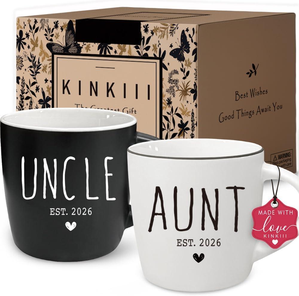 2 x Promoted to Aunt & Uncle 2026 Mugs Set, Pregnancy Reveal Announcement Mug Gifts, Pregnancy Announcement Mug Gifts, First Time Uncle & Aunt Gift, Baby Reveal Publicity Mugs Gift, 13Oz