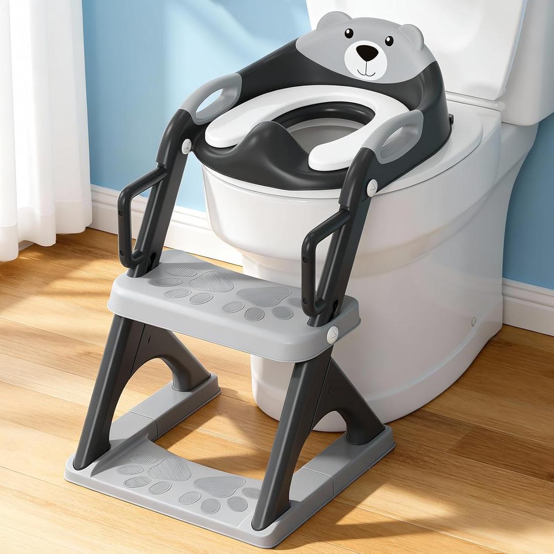 Potty Training Seat, SKYROKU Upgrade Toddler Toilet Seat for Kids Boys Girls, 2 in 1 Potty Training Toilet, Splash Guard Anti-Slip Pad Step StoolSafer and more convenient (8899Pro Black)
